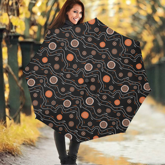 White And Orange Aboriginal Art Print Foldable Umbrella