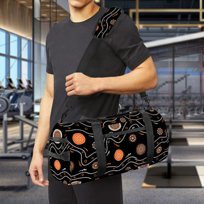White And Orange Aboriginal Art Print Gym Bag