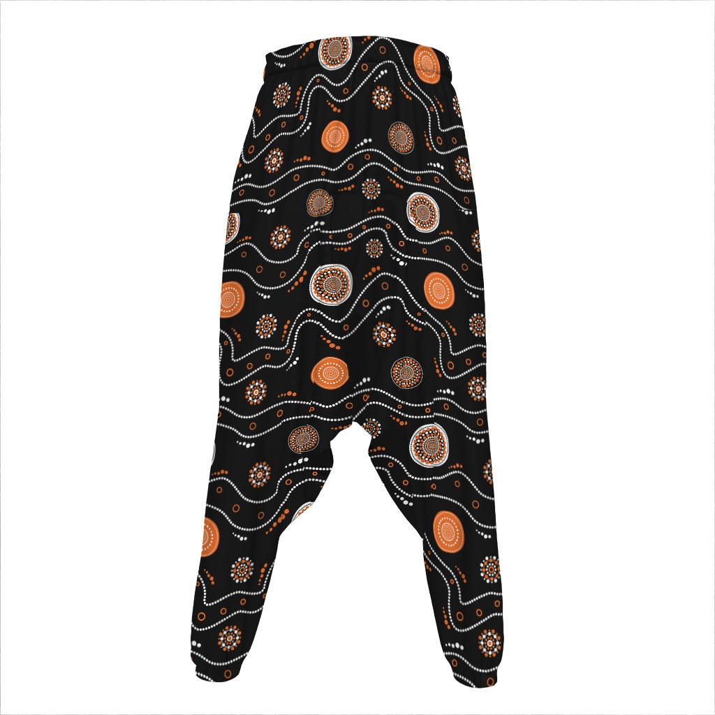 White And Orange Aboriginal Art Print Hammer Pants