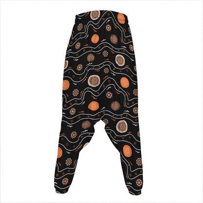 White And Orange Aboriginal Art Print Hammer Pants