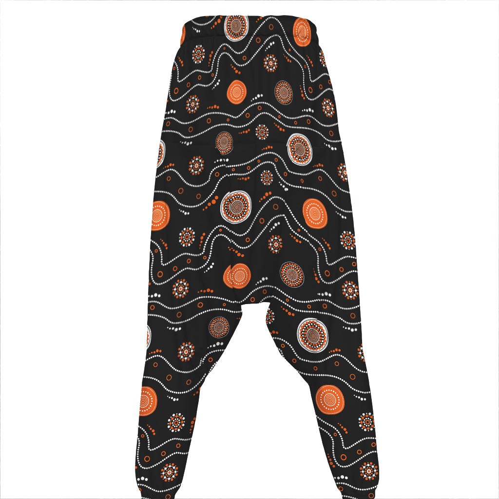 White And Orange Aboriginal Art Print Hammer Pants