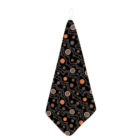 White And Orange Aboriginal Art Print Hand Towel