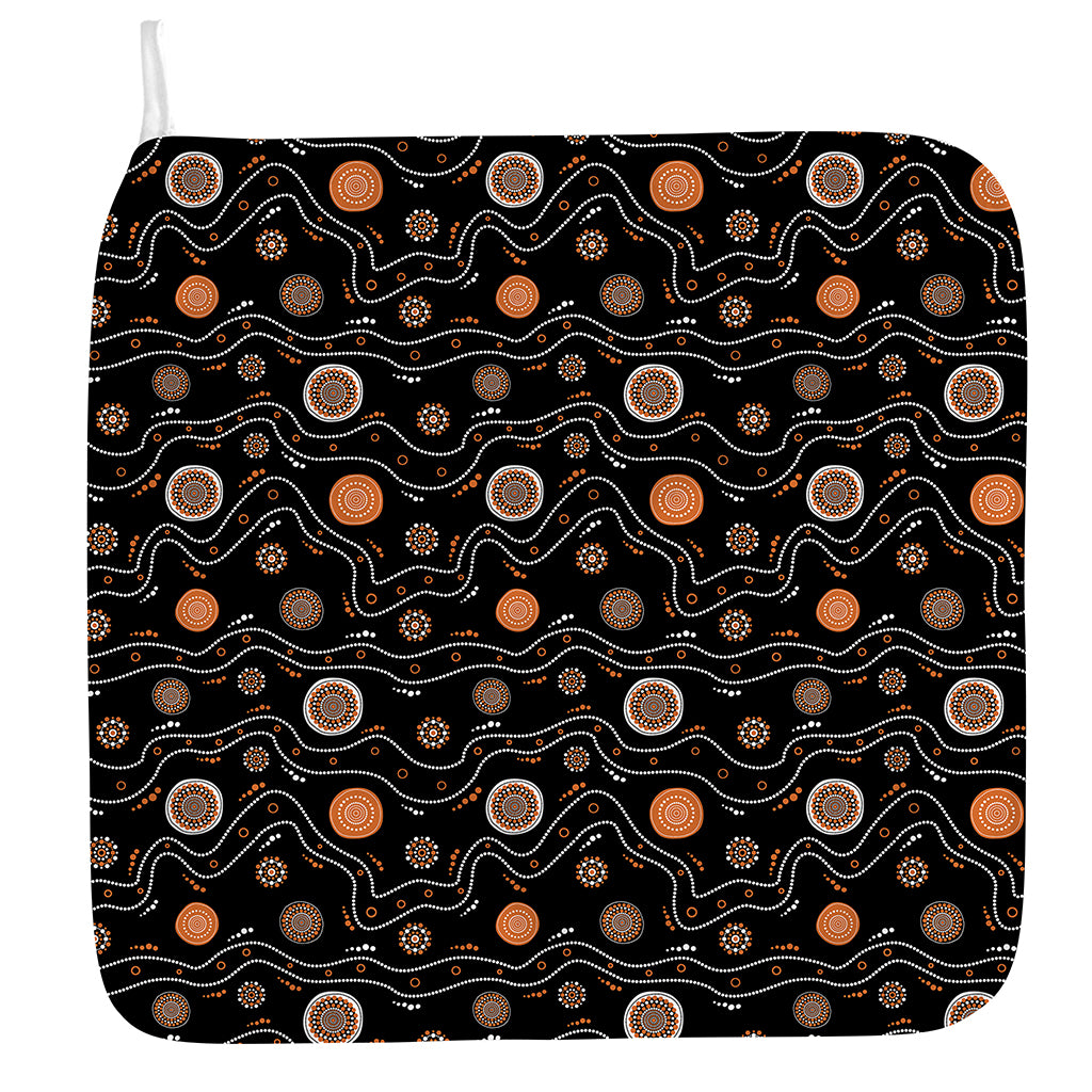 White And Orange Aboriginal Art Print Hand Towel