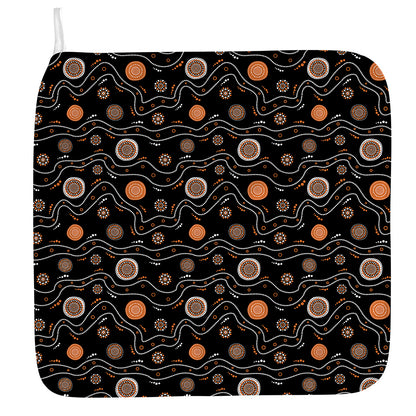 White And Orange Aboriginal Art Print Hand Towel