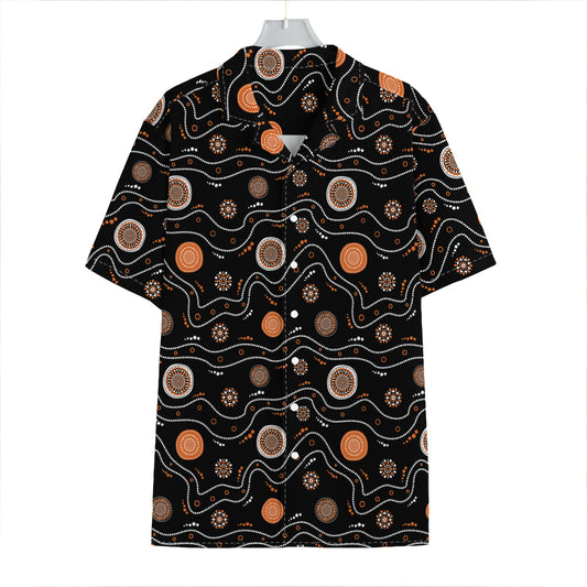 White And Orange Aboriginal Art Print Hawaiian Shirt