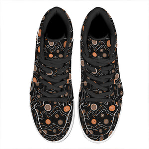 White And Orange Aboriginal Art Print High Top Leather Sneakers