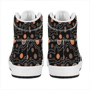 White And Orange Aboriginal Art Print High Top Leather Sneakers