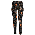 White And Orange Aboriginal Art Print High-Waisted Pocket Leggings