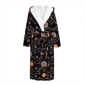 White And Orange Aboriginal Art Print Hooded Bathrobe