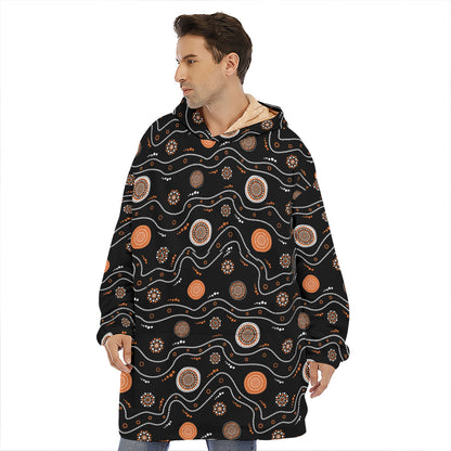 White And Orange Aboriginal Art Print Hoodie Blanket