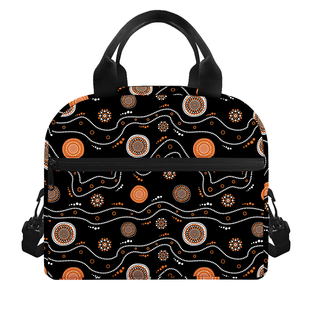 White And Orange Aboriginal Art Print Insulated Lunch Bag