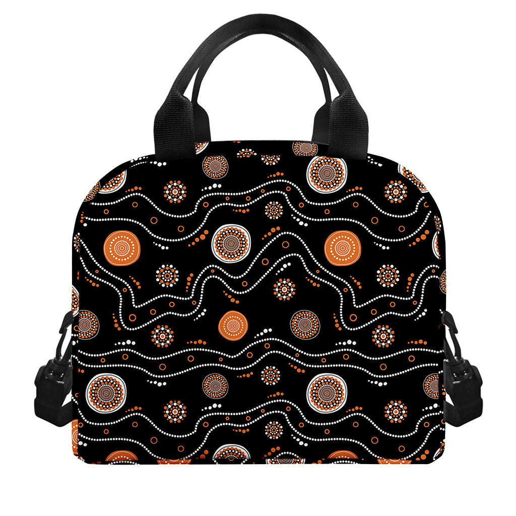 White And Orange Aboriginal Art Print Insulated Lunch Bag