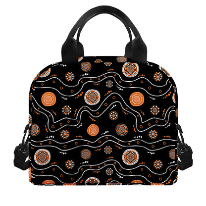 White And Orange Aboriginal Art Print Insulated Lunch Bag