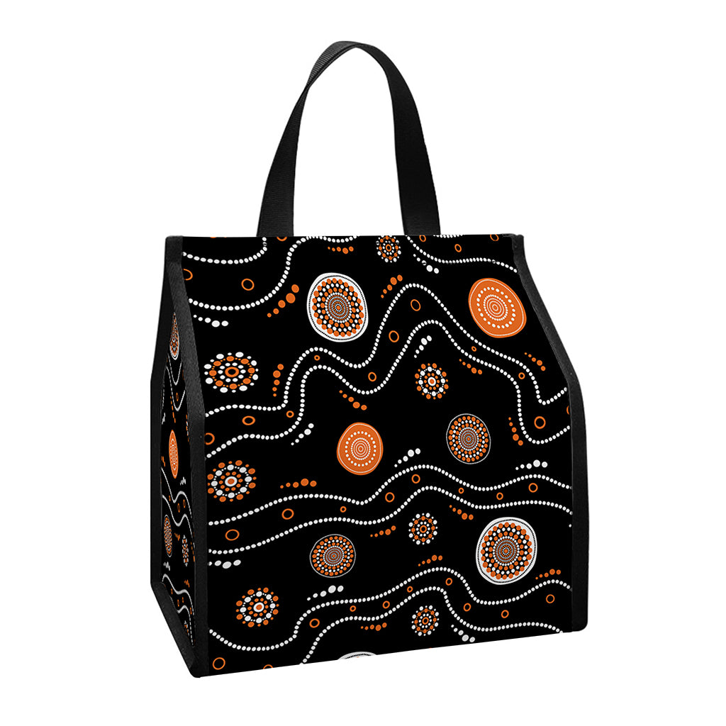 White And Orange Aboriginal Art Print Insulated Lunch Tote