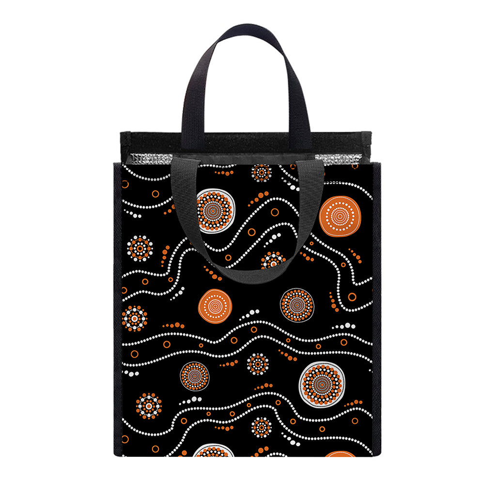 White And Orange Aboriginal Art Print Insulated Lunch Tote