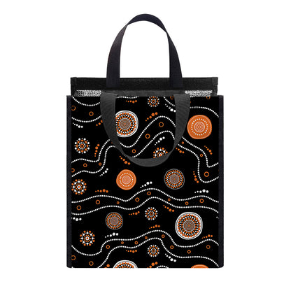 White And Orange Aboriginal Art Print Insulated Lunch Tote