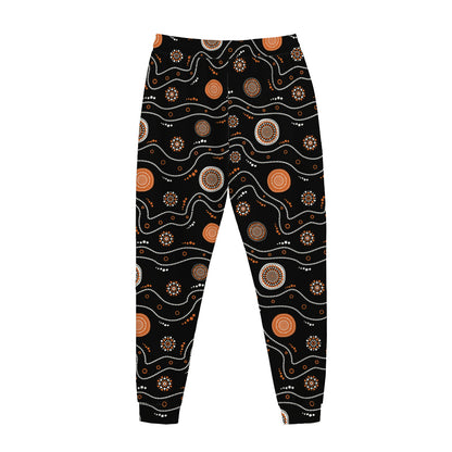 White And Orange Aboriginal Art Print Jogger Pants