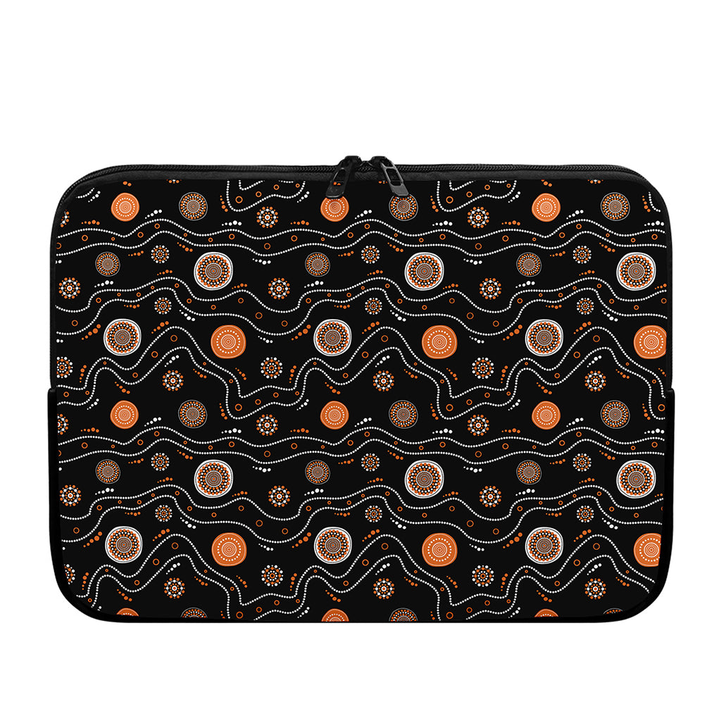 White And Orange Aboriginal Art Print Laptop Sleeve