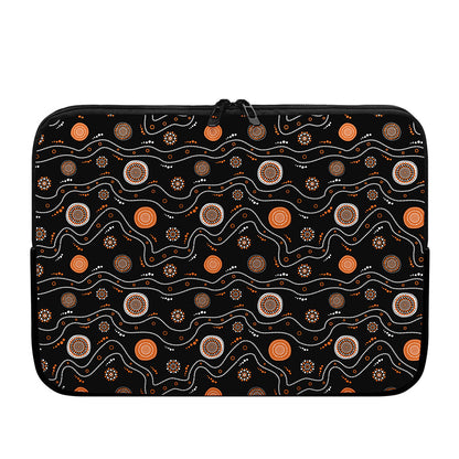 White And Orange Aboriginal Art Print Laptop Sleeve