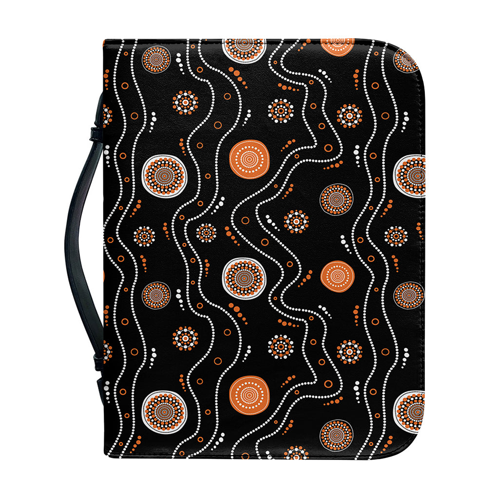 White And Orange Aboriginal Art Print Leather Bible Cover