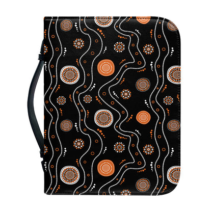 White And Orange Aboriginal Art Print Leather Bible Cover