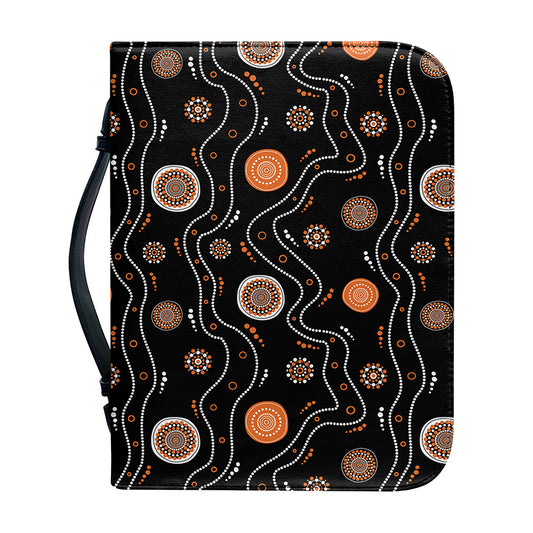White And Orange Aboriginal Art Print Leather Bible Cover