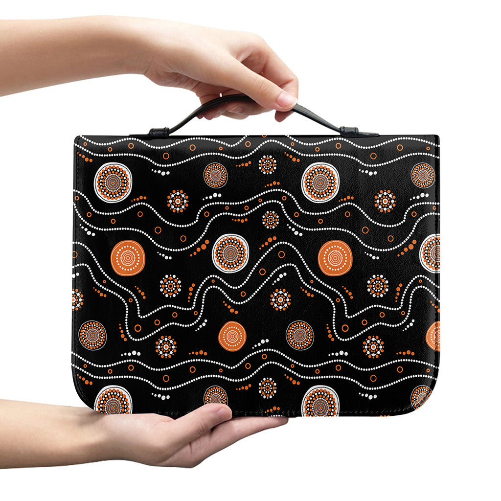 White And Orange Aboriginal Art Print Leather Bible Cover