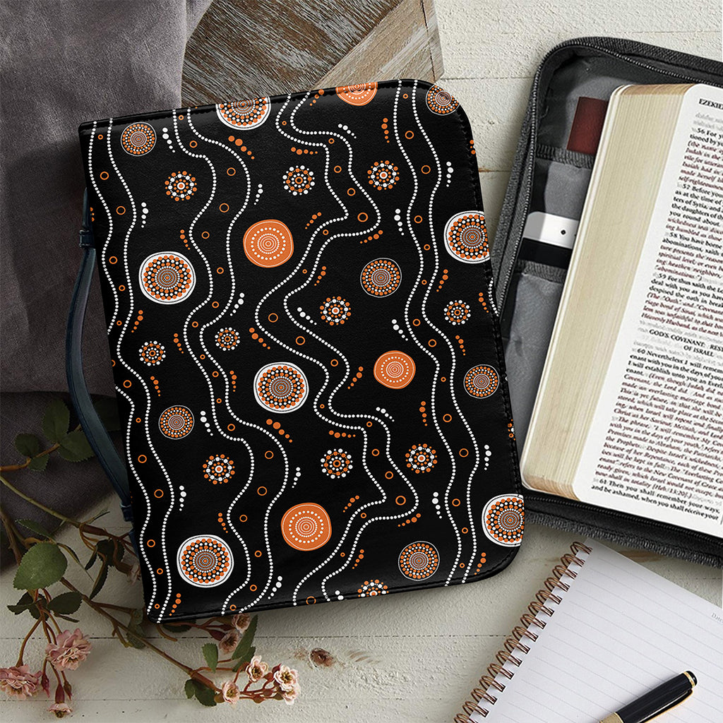 White And Orange Aboriginal Art Print Leather Bible Cover