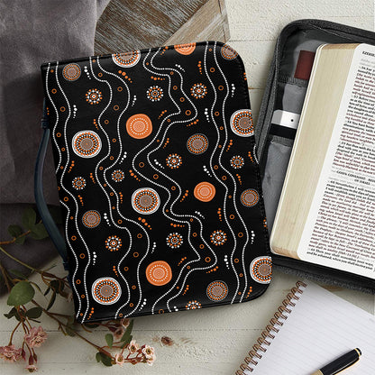 White And Orange Aboriginal Art Print Leather Bible Cover