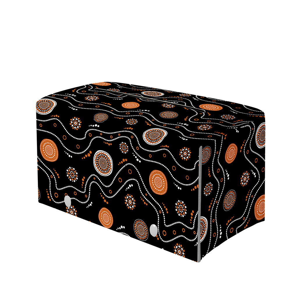 White And Orange Aboriginal Art Print Leather Tissue Box Cover