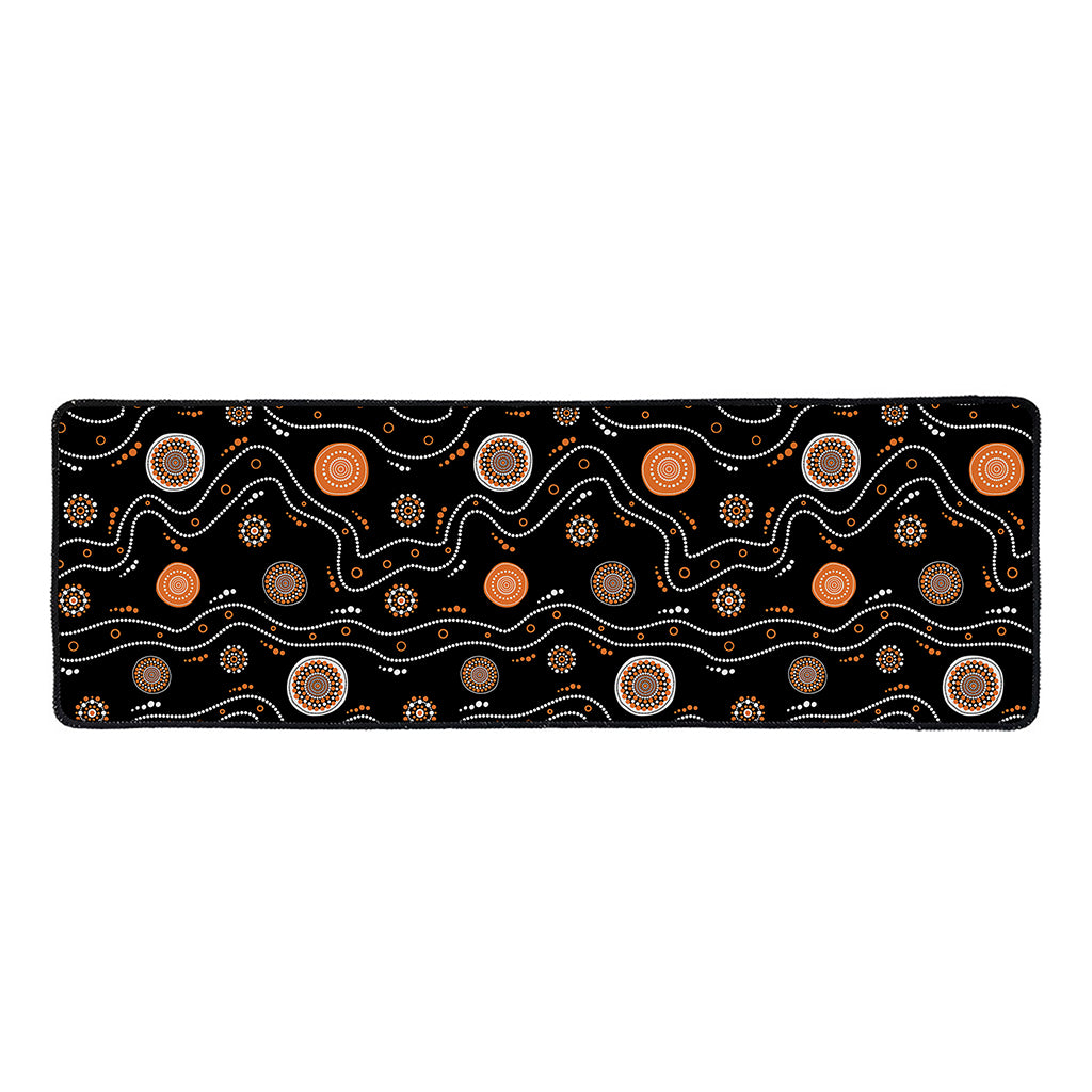 White And Orange Aboriginal Art Print Long Kitchen Mat