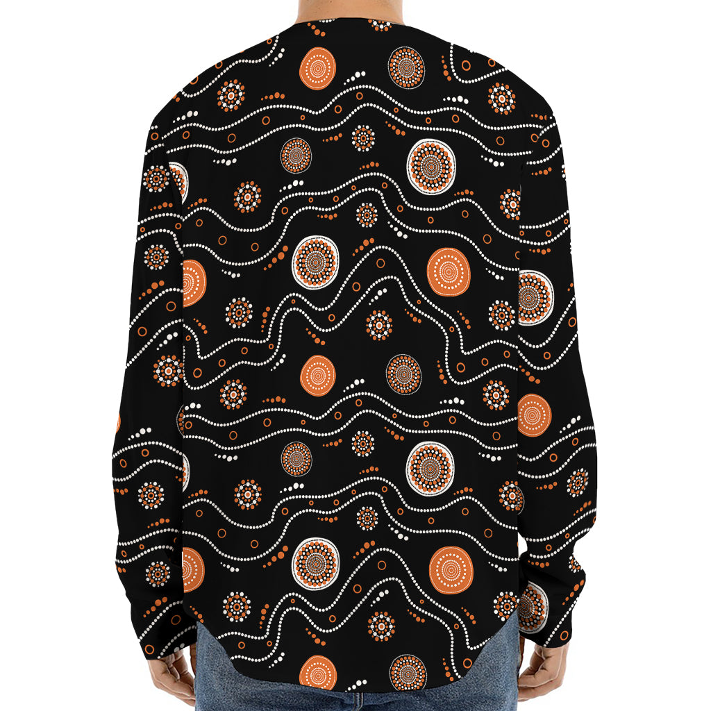 White And Orange Aboriginal Art Print Long Sleeve Baseball Jersey