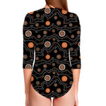 White And Orange Aboriginal Art Print Long Sleeve Swimsuit