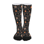 White And Orange Aboriginal Art Print Long Socks