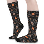 White And Orange Aboriginal Art Print Long Socks