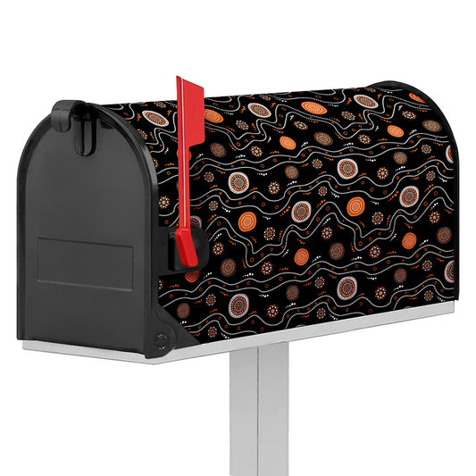 White And Orange Aboriginal Art Print Mailbox Cover
