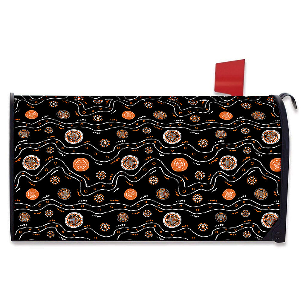 White And Orange Aboriginal Art Print Mailbox Cover