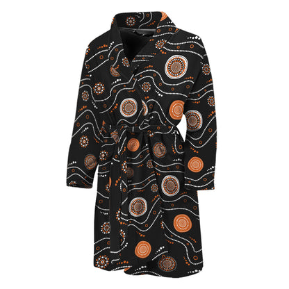 White And Orange Aboriginal Art Print Men's Bathrobe