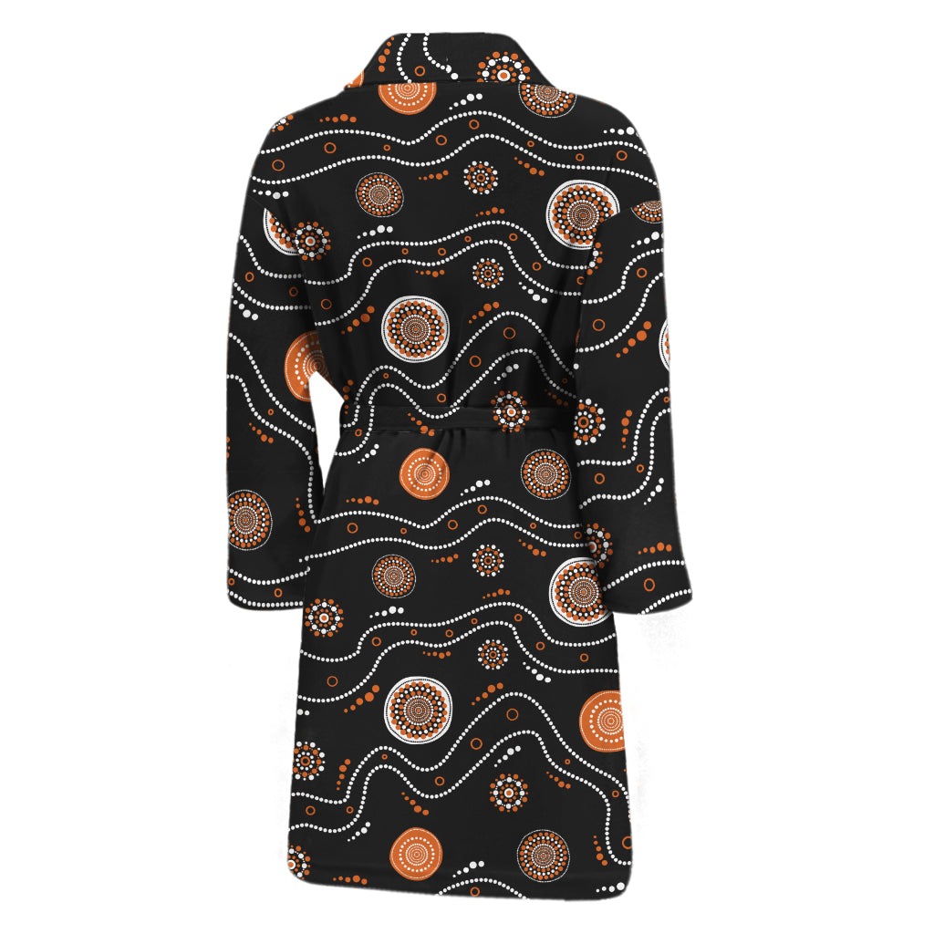 White And Orange Aboriginal Art Print Men's Bathrobe