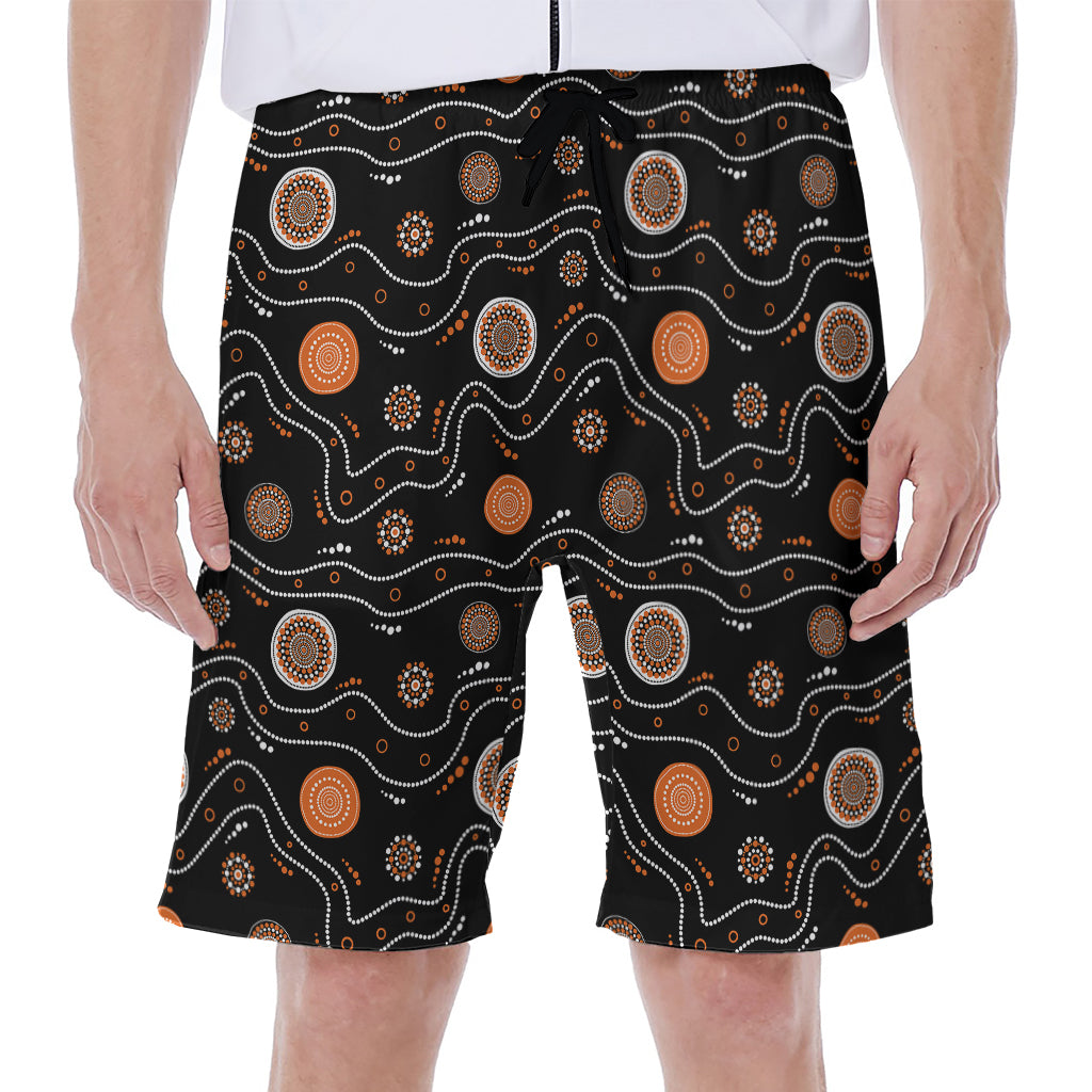 White And Orange Aboriginal Art Print Men's Beach Shorts