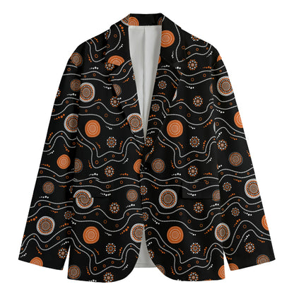White And Orange Aboriginal Art Print Men's Blazer