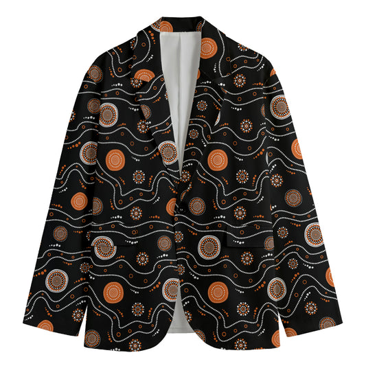 White And Orange Aboriginal Art Print Men's Blazer
