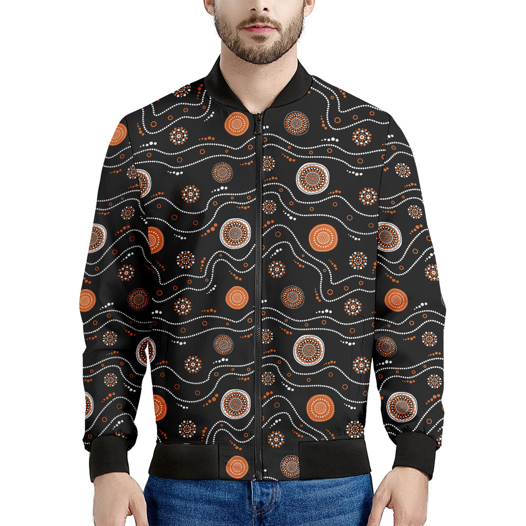 White And Orange Aboriginal Art Print Men's Bomber Jacket