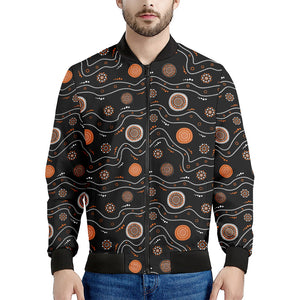 White And Orange Aboriginal Art Print Men's Bomber Jacket