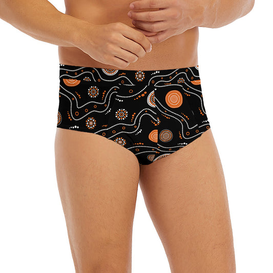 White And Orange Aboriginal Art Print Men's Briefs