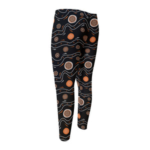 White And Orange Aboriginal Art Print Men's Compression Pants