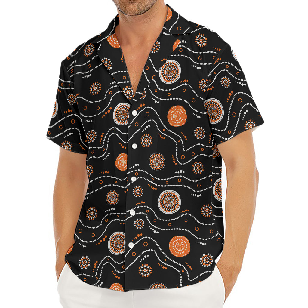 White And Orange Aboriginal Art Print Men's Deep V-Neck Shirt