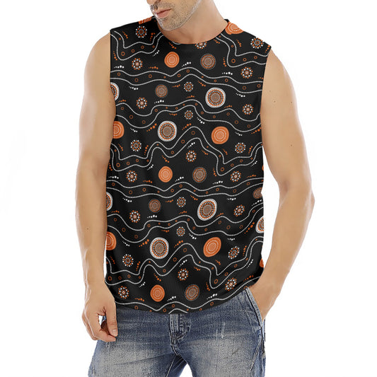 White And Orange Aboriginal Art Print Men's Fitness Tank Top