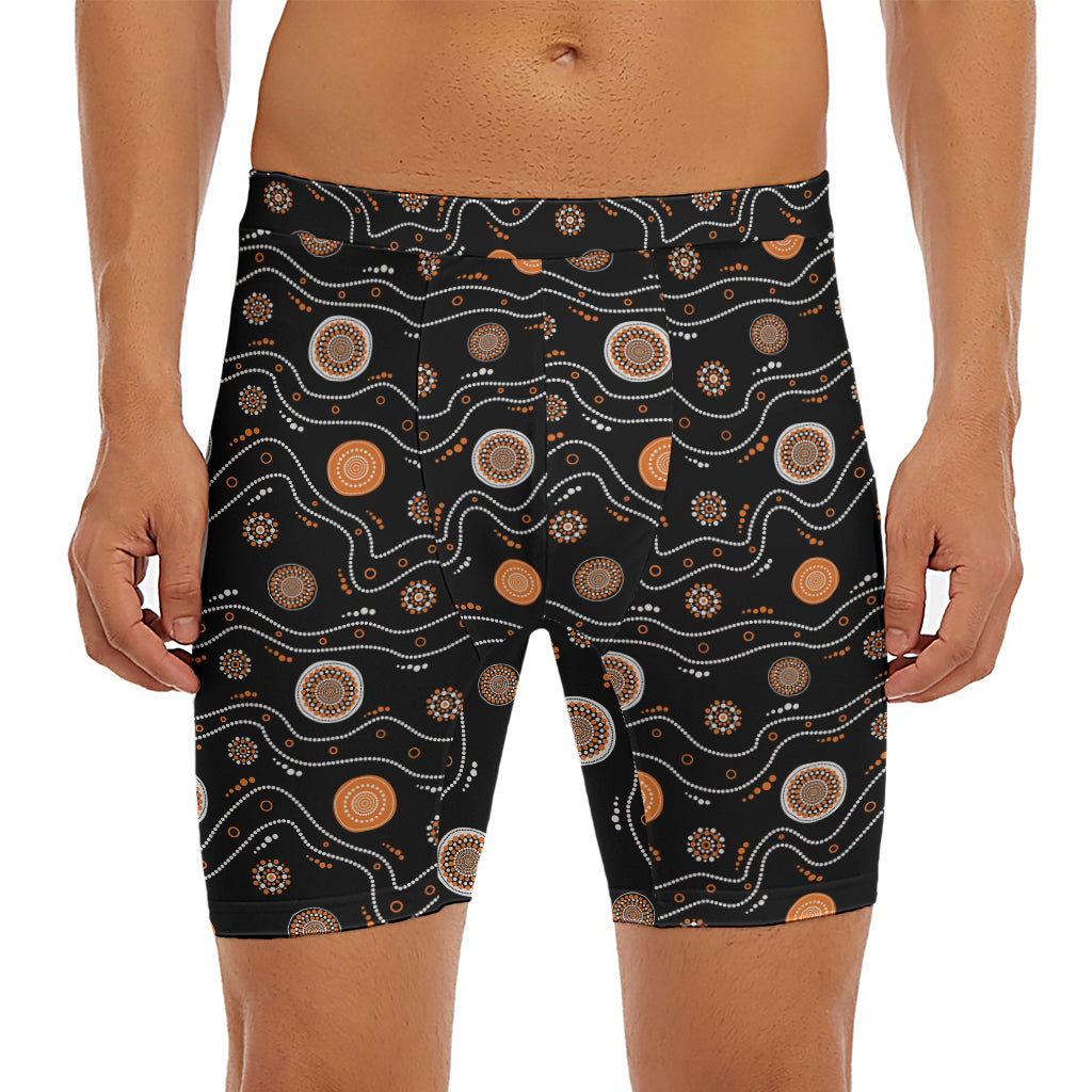 White And Orange Aboriginal Art Print Men's Long Boxer Briefs