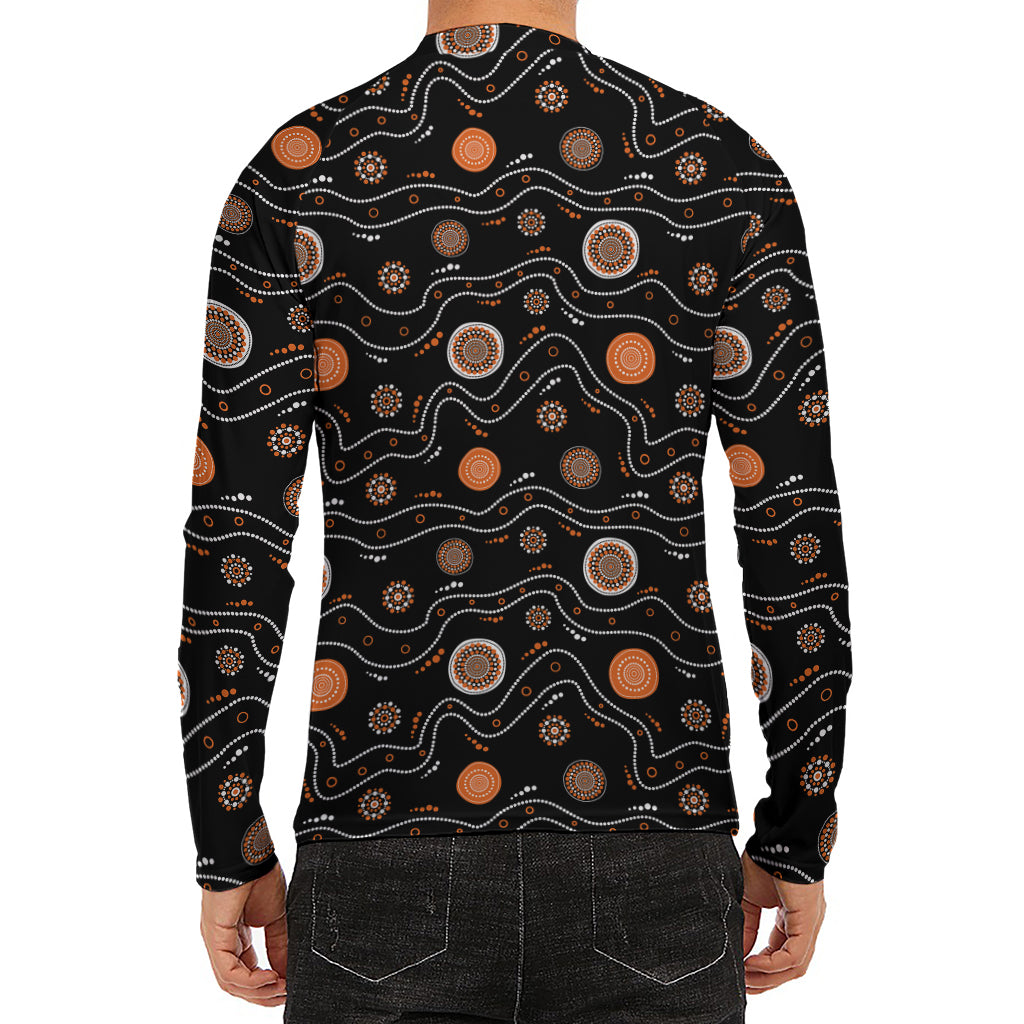 White And Orange Aboriginal Art Print Men's Long Sleeve Rash Guard